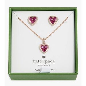 Kate Spade spell it out cubic zirconia heart necklace & stud earrings set
